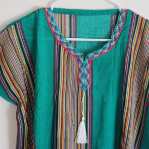 Green with colorful neck stripes Moroccan kaftan for woman