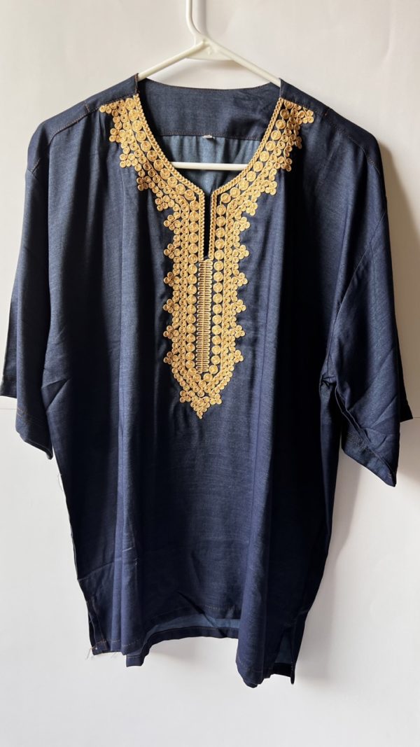 Moroccan Men Tunic Shirt Cafan Casual Handmade Embroidered Cotton